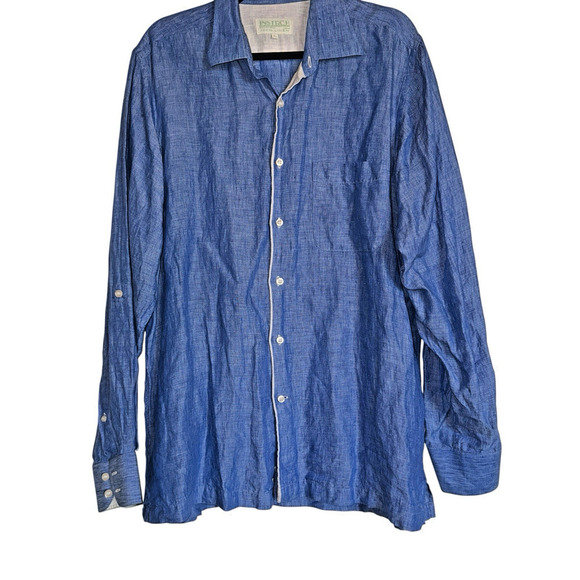 Inserch Sz L 100% Linen Button Down Shirt Preppy Coastal Resort Wear - Picture 1 of 8